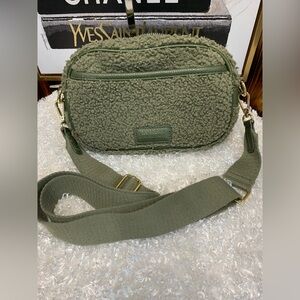 Olive Green Sherpa Crossbody Bag with Adjustable Strap